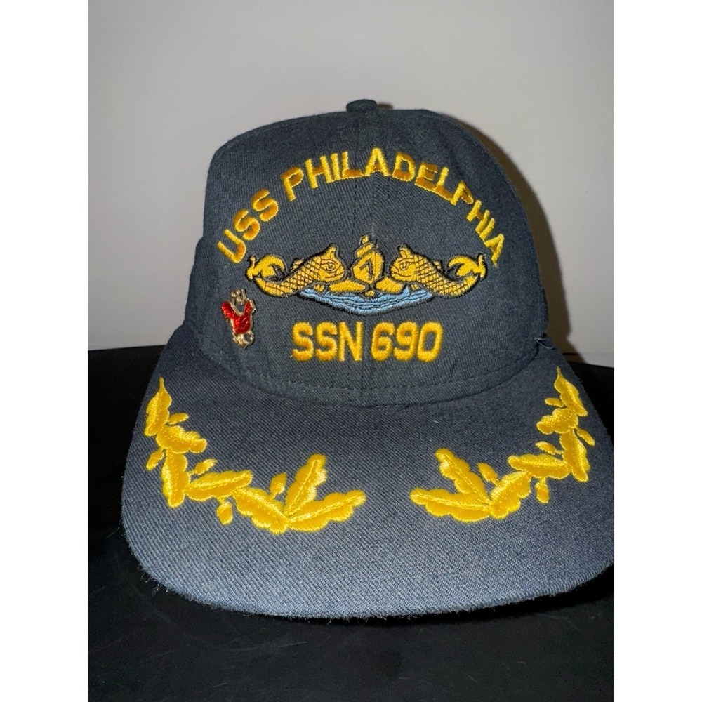 Vintage USS Philadelphia SSN-690 Embroidered Submarine Dolphins Navy Hat Cap